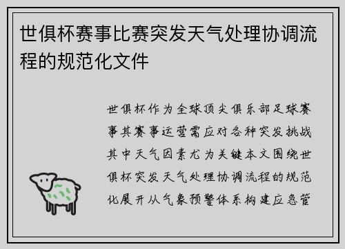 世俱杯赛事比赛突发天气处理协调流程的规范化文件